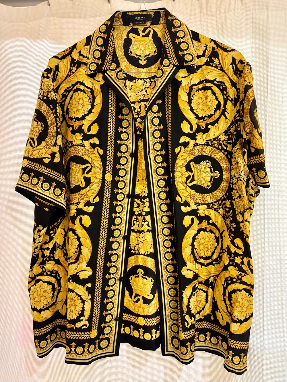 Versace Silk Twill Button-Up Shirt Black/Gold Baroque Medusa Americana XL